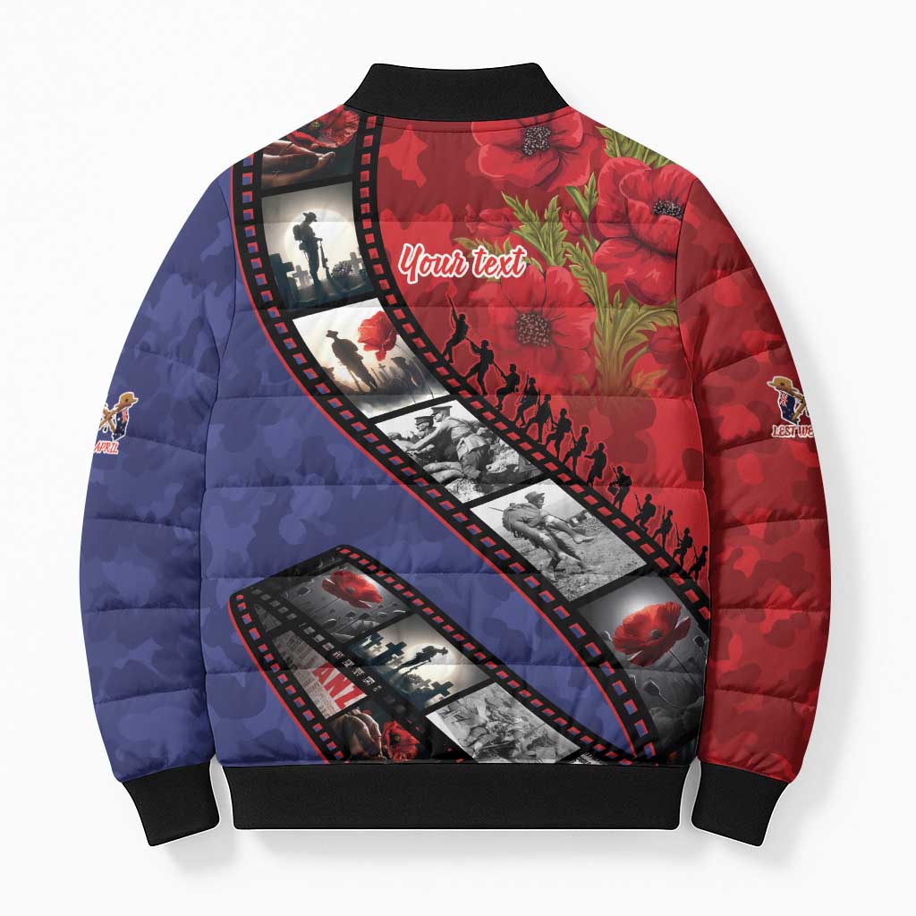 Personalised ANZAC Spirit 1915-2026 Filmstrip Tribute Bomber Puffer Jacket Lest We Forget 25 April