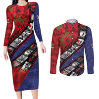 Personalised ANZAC Spirit 1915-2026 Filmstrip Tribute Couples Matching Long Sleeve Bodycon Dress and Long Sleeve Button Shirt Lest We Forget 25 April LT9 Red - Polynesian Pride