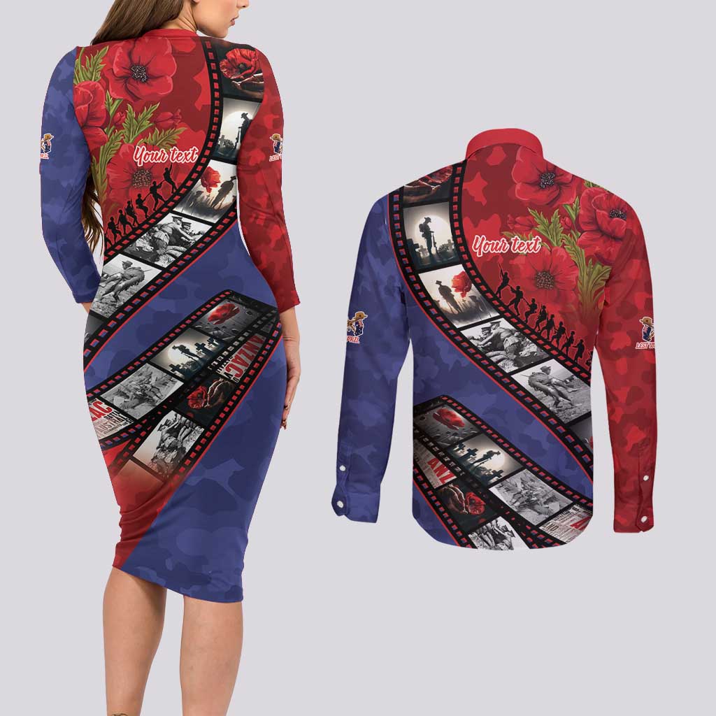 Personalised ANZAC Spirit 1915-2026 Filmstrip Tribute Couples Matching Long Sleeve Bodycon Dress and Long Sleeve Button Shirt Lest We Forget 25 April LT9 - Polynesian Pride