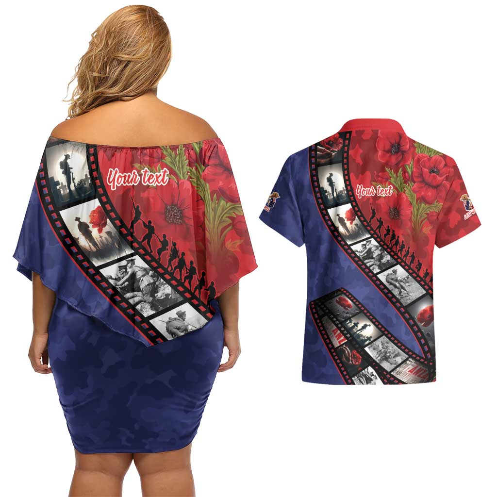 Personalised ANZAC Spirit 1915-2026 Filmstrip Tribute Couples Matching Off Shoulder Short Dress and Hawaiian Shirt Lest We Forget 25 April LT9 - Polynesian Pride