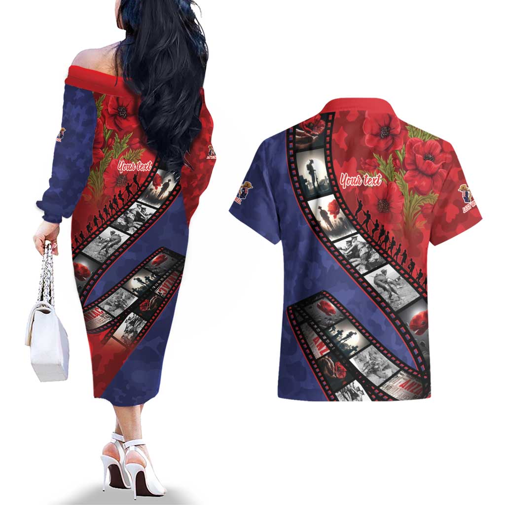 Personalised ANZAC Spirit 1915-2026 Filmstrip Tribute Couples Matching Off The Shoulder Long Sleeve Dress and Hawaiian Shirt Lest We Forget 25 April LT9 - Polynesian Pride