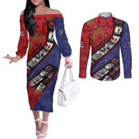 Personalised ANZAC Spirit 1915-2026 Filmstrip Tribute Couples Matching Off The Shoulder Long Sleeve Dress and Long Sleeve Button Shirt Lest We Forget 25 April LT9 Red - Polynesian Pride