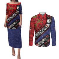 Personalised ANZAC Spirit 1915-2026 Filmstrip Tribute Couples Matching Puletasi and Long Sleeve Button Shirt Lest We Forget 25 April LT9 Red - Polynesian Pride