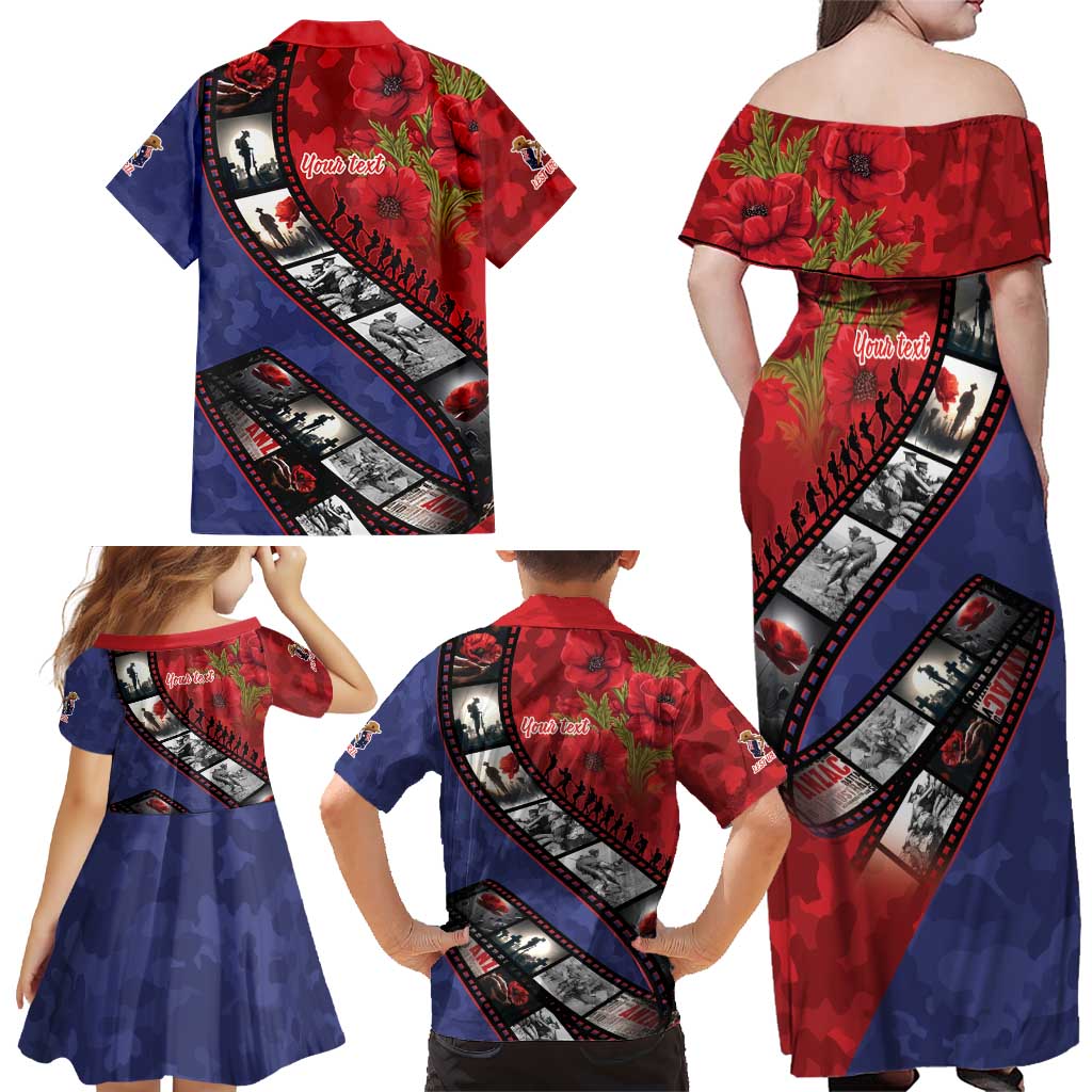 Personalised ANZAC Spirit 1915-2026 Filmstrip Tribute Family Matching Off Shoulder Maxi Dress and Hawaiian Shirt Lest We Forget 25 April LT9 - Polynesian Pride