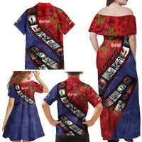 Personalised ANZAC Spirit 1915-2026 Filmstrip Tribute Family Matching Off Shoulder Maxi Dress and Hawaiian Shirt Lest We Forget 25 April LT9 - Polynesian Pride