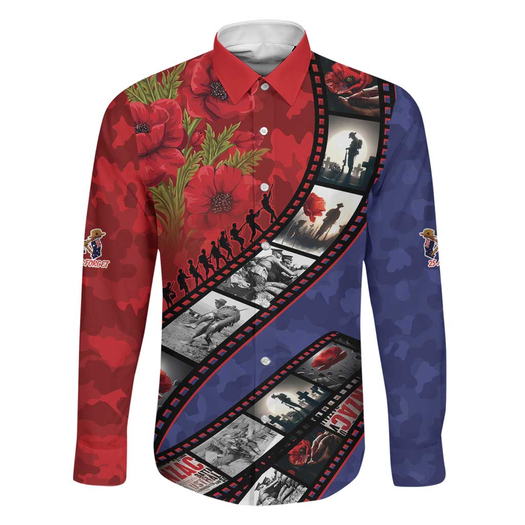 Personalised ANZAC Spirit 1915-2026 Filmstrip Tribute Family Matching Off Shoulder Maxi Dress and Hawaiian Shirt Lest We Forget 25 April LT9 Dad's Shirt - Long Sleeve Red - Polynesian Pride