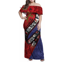 Personalised ANZAC Spirit 1915-2026 Filmstrip Tribute Family Matching Off Shoulder Maxi Dress and Hawaiian Shirt Lest We Forget 25 April LT9 Mom's Dress Red - Polynesian Pride