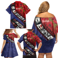 Personalised ANZAC Spirit 1915-2026 Filmstrip Tribute Family Matching Off Shoulder Short Dress and Hawaiian Shirt Lest We Forget 25 April LT9 - Polynesian Pride
