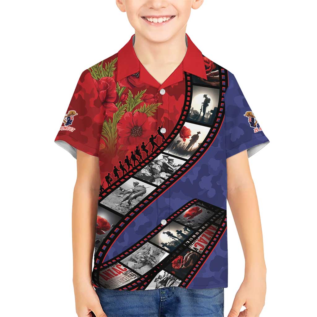 Personalised ANZAC Spirit 1915-2026 Filmstrip Tribute Family Matching Off Shoulder Short Dress and Hawaiian Shirt Lest We Forget 25 April LT9 Son's Shirt Red - Polynesian Pride
