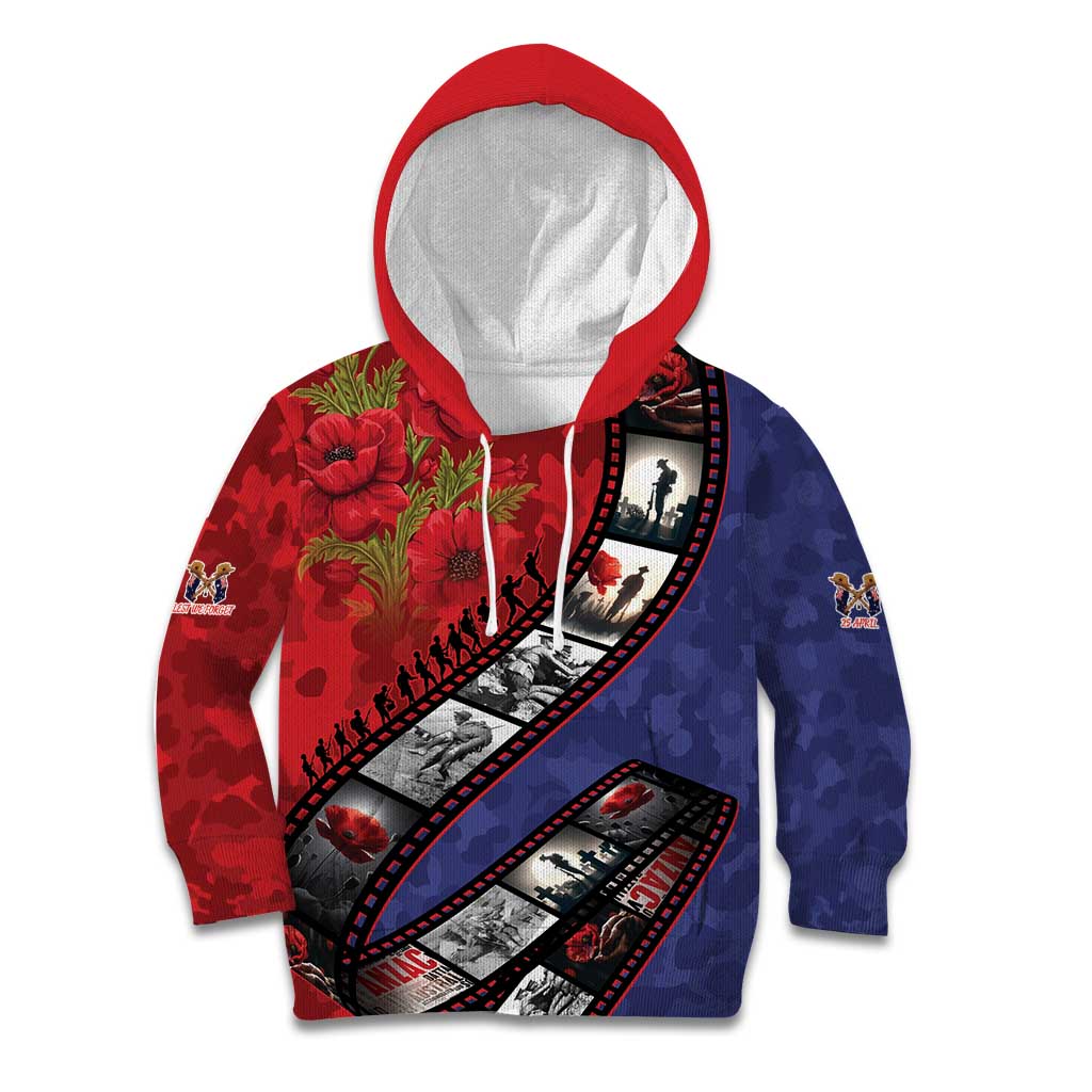 Personalised ANZAC Spirit 1915-2026 Filmstrip Tribute Kid Hoodie Lest We Forget 25 April LT9 Hoodie Red - Polynesian Pride