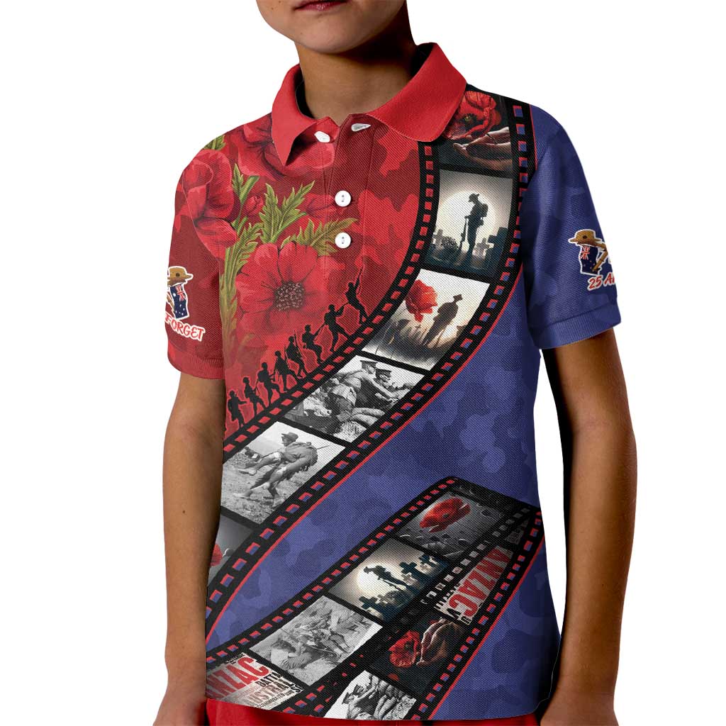 Personalised ANZAC Spirit 1915-2026 Filmstrip Tribute Kid Polo Shirt Lest We Forget 25 April LT9 Kid Red - Polynesian Pride