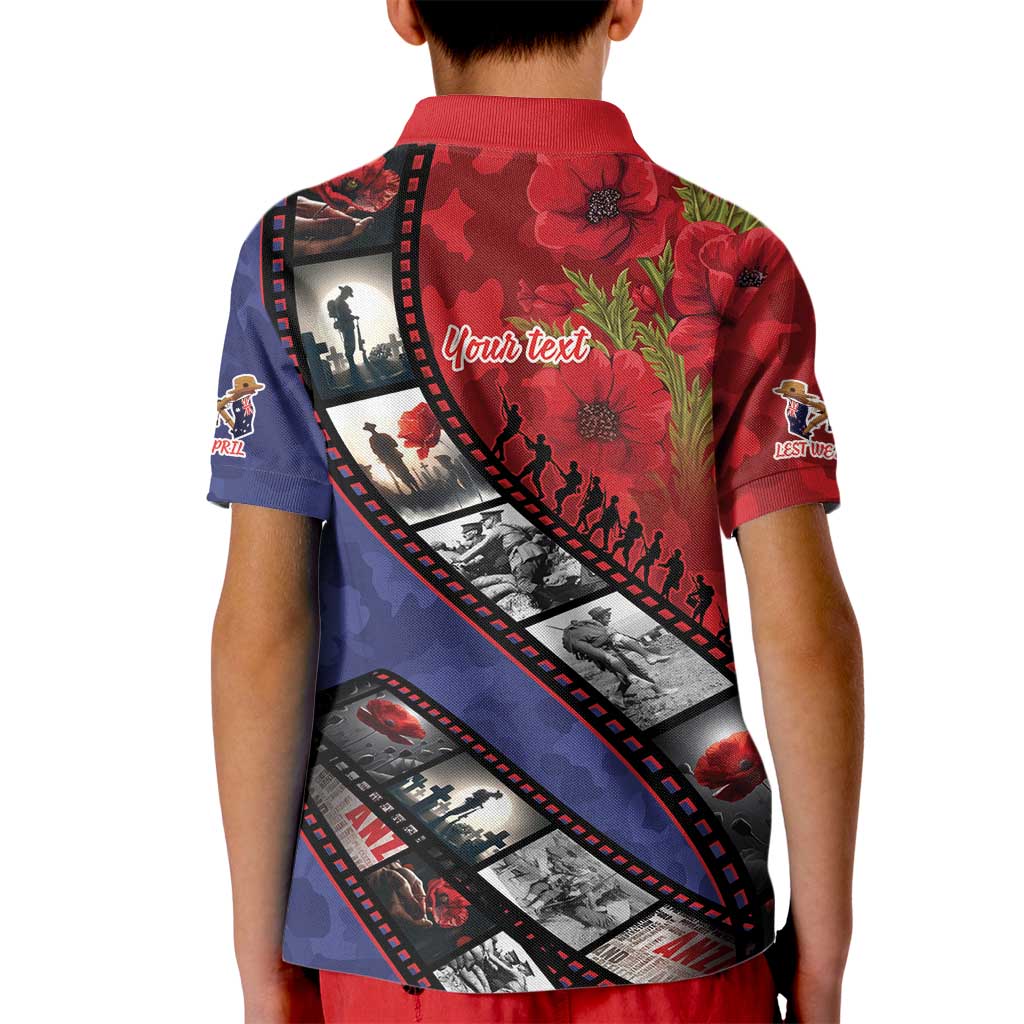 Personalised ANZAC Spirit 1915-2026 Filmstrip Tribute Kid Polo Shirt Lest We Forget 25 April LT9 - Polynesian Pride