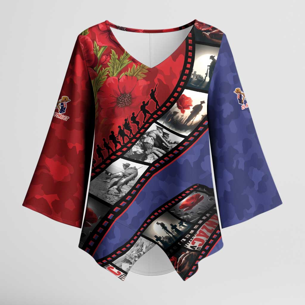 Personalised ANZAC Spirit 1915-2026 Filmstrip Tribute Kimono Sleeve Blouse Lest We Forget 25 April