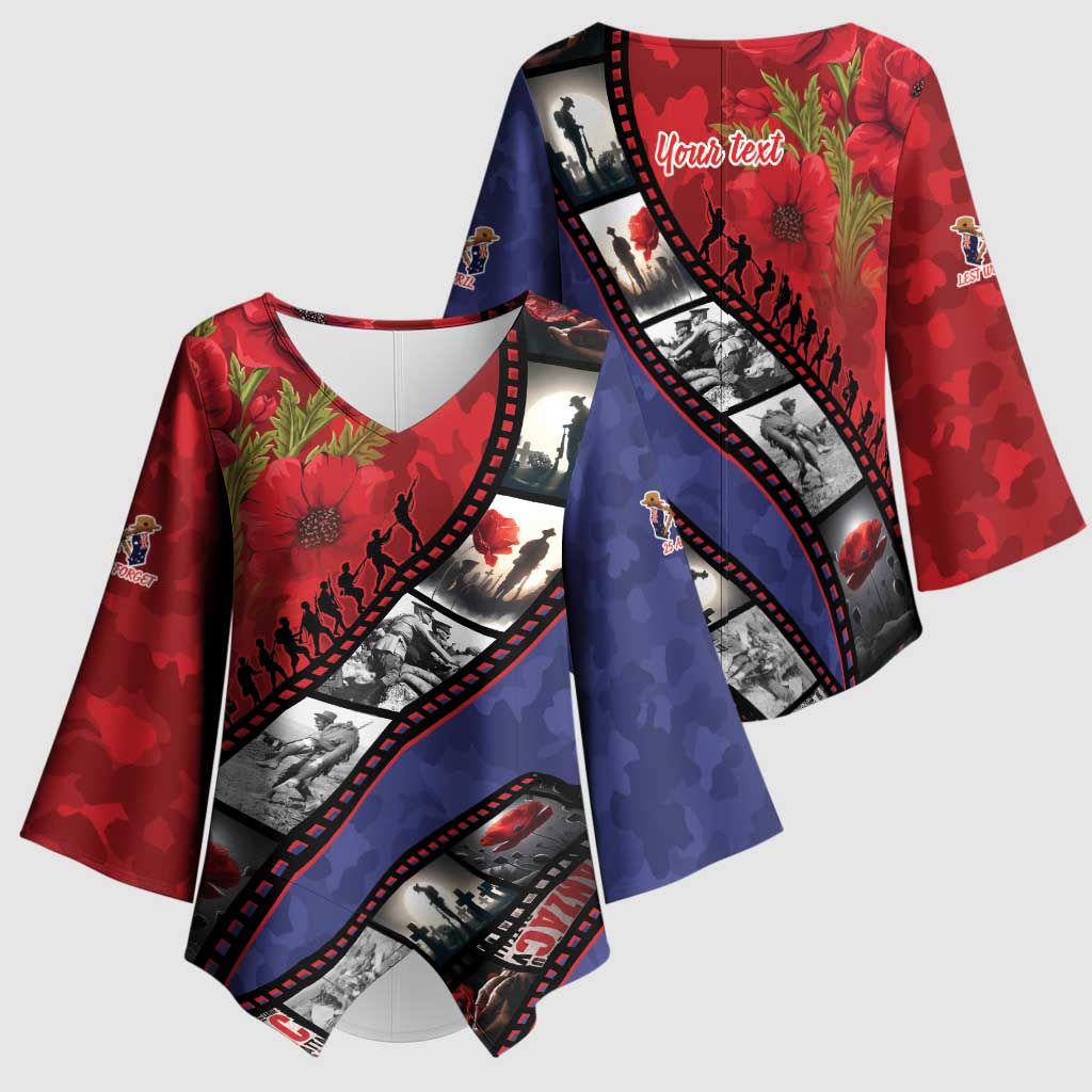 Personalised ANZAC Spirit 1915-2026 Filmstrip Tribute Kimono Sleeve Blouse Lest We Forget 25 April