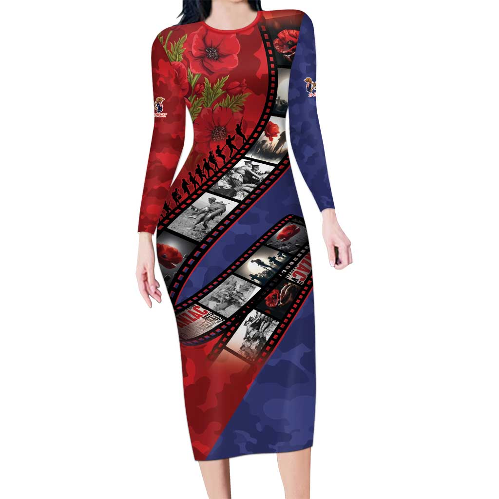 Personalised ANZAC Spirit 1915-2026 Filmstrip Tribute Long Sleeve Bodycon Dress Lest We Forget 25 April