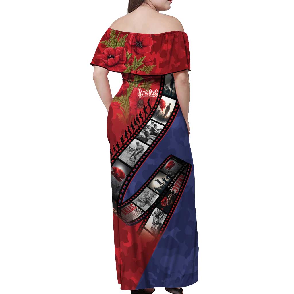 Personalised ANZAC Spirit 1915-2026 Filmstrip Tribute Off Shoulder Maxi Dress Lest We Forget 25 April