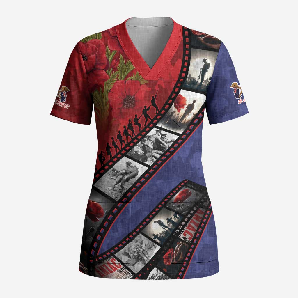 Personalised ANZAC Spirit 1915-2026 Filmstrip Tribute Scrub Top Lest We Forget 25 April