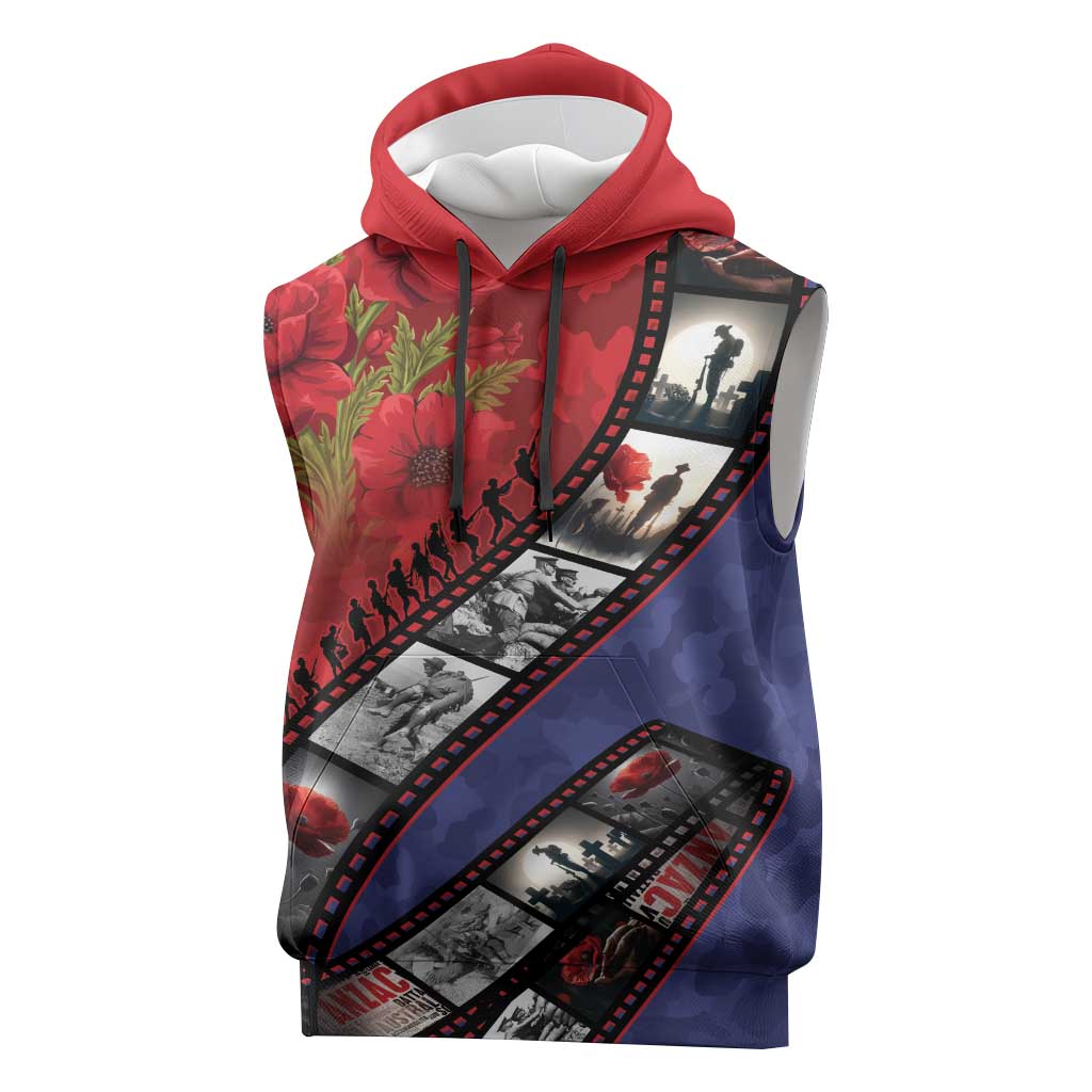 Personalised ANZAC Spirit 1915-2026 Filmstrip Tribute Sleeveless Hoodie Lest We Forget 25 April LT9 Red - Polynesian Pride