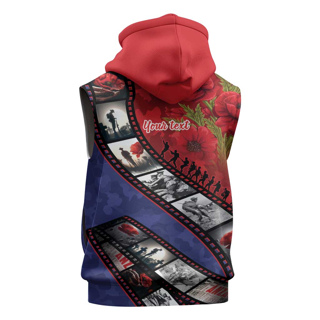Personalised ANZAC Spirit 1915-2026 Filmstrip Tribute Sleeveless Hoodie Lest We Forget 25 April LT9 - Polynesian Pride