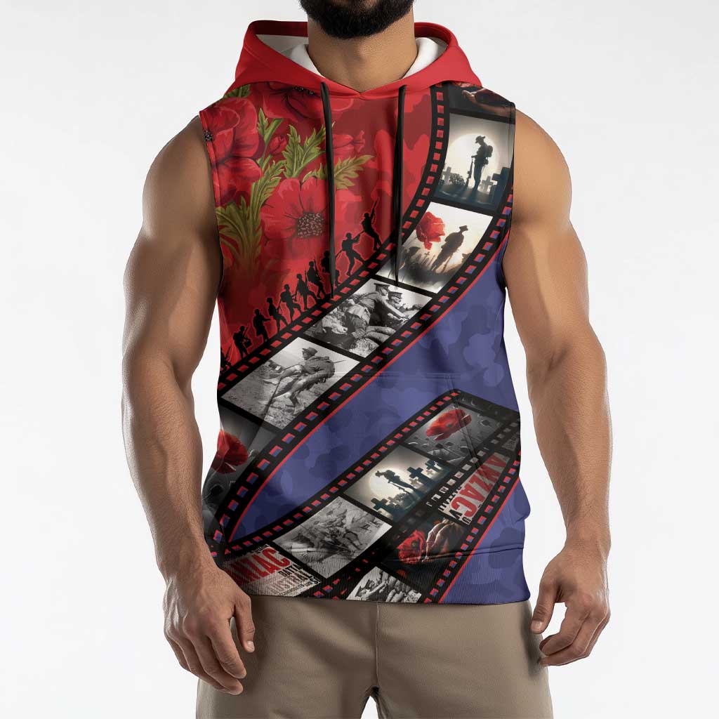 Personalised ANZAC Spirit 1915-2026 Filmstrip Tribute Sleeveless Hoodie Lest We Forget 25 April LT9 - Polynesian Pride