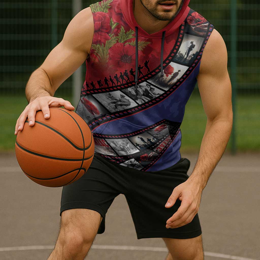 Personalised ANZAC Spirit 1915-2026 Filmstrip Tribute Sleeveless Hoodie Lest We Forget 25 April LT9 - Polynesian Pride