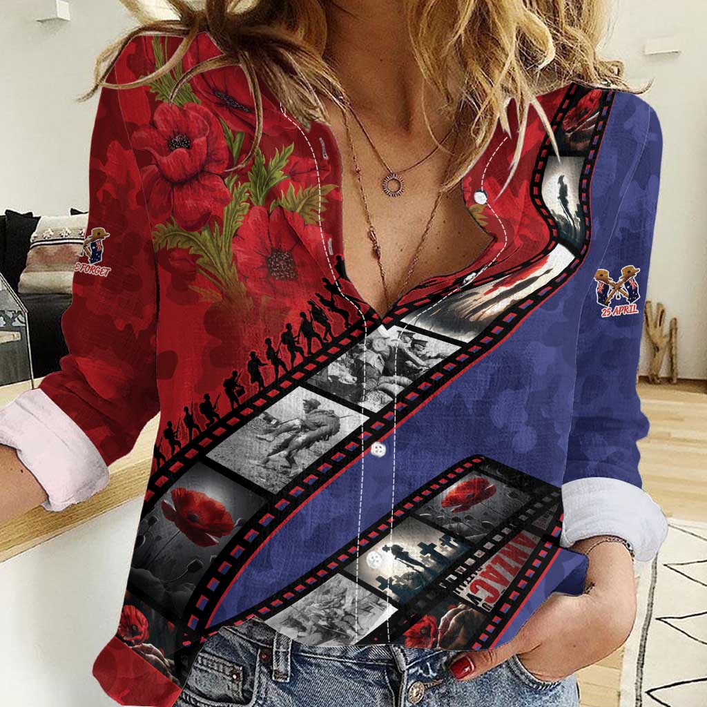 Personalised ANZAC Spirit 1915-2026 Filmstrip Tribute Women Casual Shirt Lest We Forget 25 April LT9 Female Red - Polynesian Pride