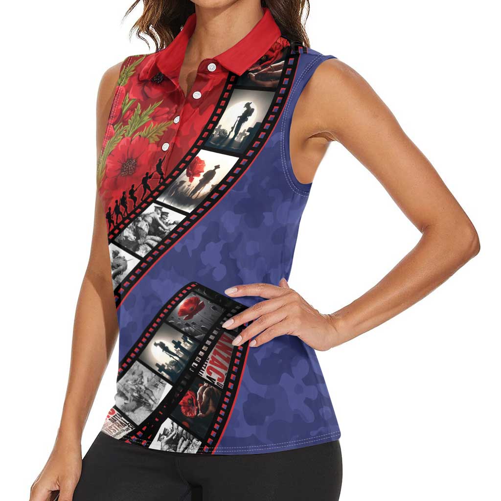 Personalised ANZAC Spirit 1915-2026 Filmstrip Tribute Women Sleeveless Polo Shirt Lest We Forget 25 April LT9 - Polynesian Pride
