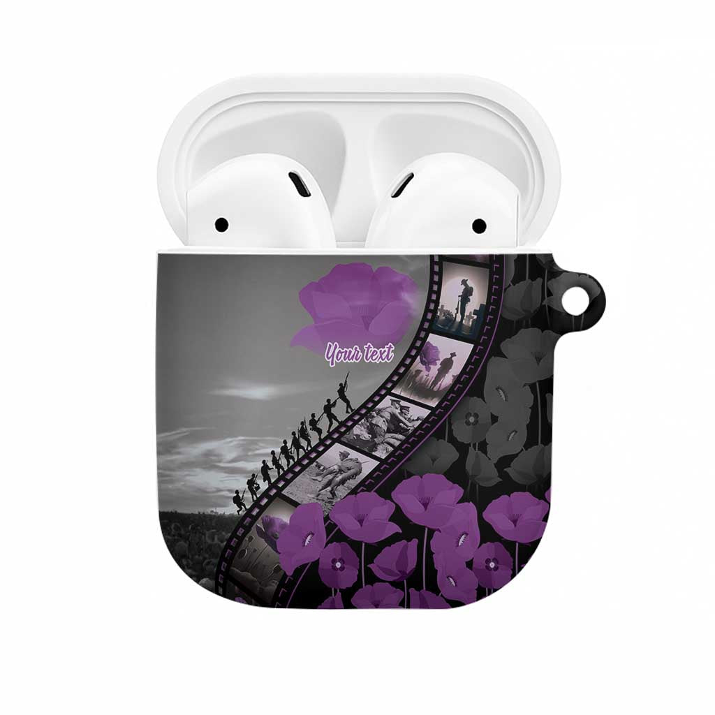 Personalised Remembering ANZAC Lest We Forget AirPods Case Vintage Film Frame Memorial Purple Poppy