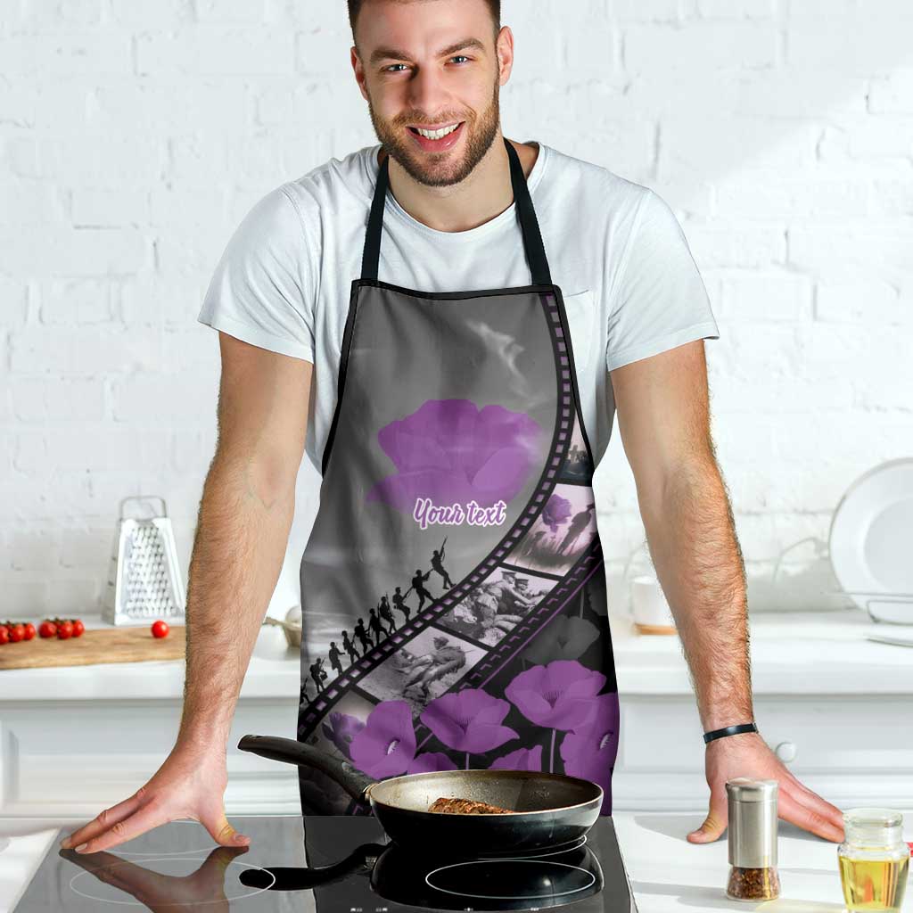 Personalised Remembering ANZAC Lest We Forget Apron Vintage Film Frame Memorial Purple Poppy