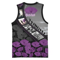 Personalised Remembering ANZAC Lest We Forget Basketball Jersey Vintage Film Frame Memorial Purple Poppy