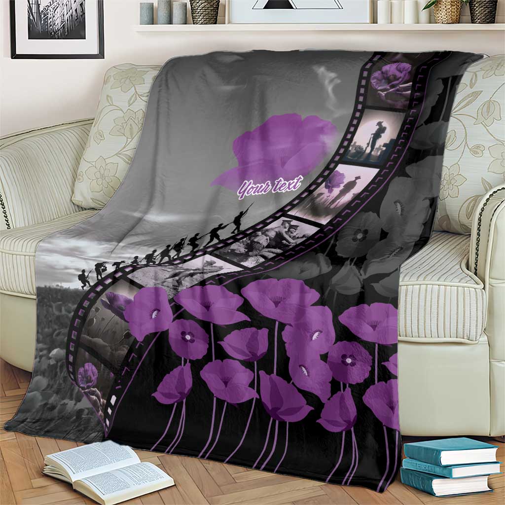 Personalised Remembering ANZAC Lest We Forget Blanket Vintage Film Frame Memorial Purple Poppy