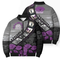 Personalised Remembering ANZAC Lest We Forget Bomber Puffer Jacket Vintage Film Frame Memorial Purple Poppy