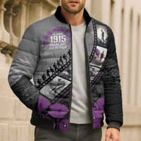 Personalised Remembering ANZAC Lest We Forget Bomber Puffer Jacket Vintage Film Frame Memorial Purple Poppy