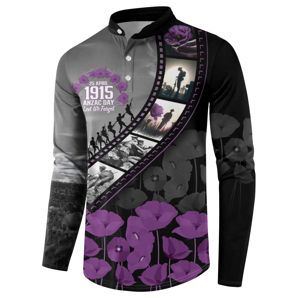 Personalised Remembering ANZAC Lest We Forget Button Sweatshirt Vintage Film Frame Memorial Purple Poppy