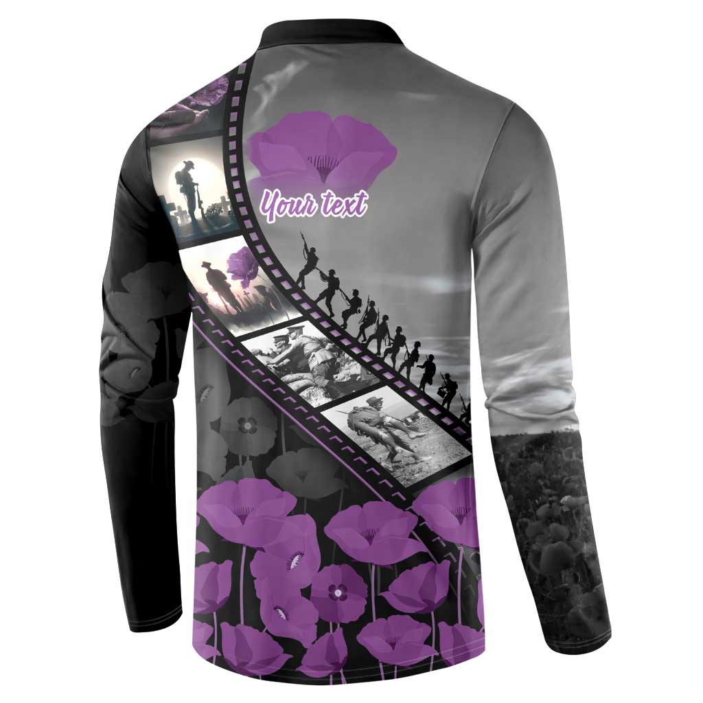 Personalised Remembering ANZAC Lest We Forget Button Sweatshirt Vintage Film Frame Memorial Purple Poppy