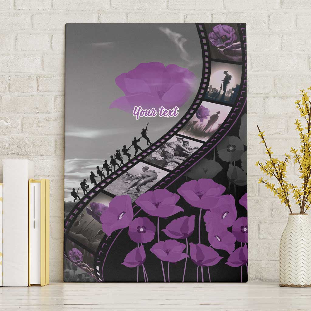 Personalised Remembering ANZAC Lest We Forget Canvas Wall Art Vintage Film Frame Memorial Purple Poppy