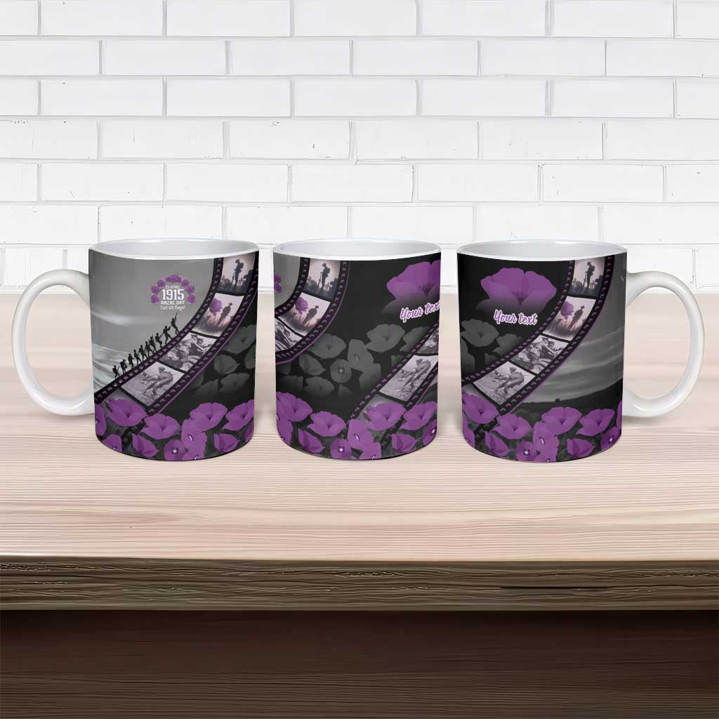Personalised Remembering ANZAC Lest We Forget Ceramic Mug Vintage Film Frame Memorial Purple Poppy