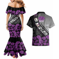 Personalised Remembering ANZAC Lest We Forget Couples Matching Mermaid Dress and Hawaiian Shirt Vintage Film Frame Memorial Purple Poppy LT9 - Polynesian Pride