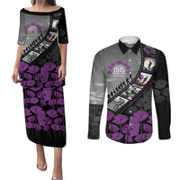 Personalised Remembering ANZAC Lest We Forget Couples Matching Puletasi and Long Sleeve Button Shirt Vintage Film Frame Memorial Purple Poppy LT9 Purple - Polynesian Pride