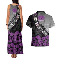 Personalised Remembering ANZAC Lest We Forget Couples Matching Tank Maxi Dress and Hawaiian Shirt Vintage Film Frame Memorial Purple Poppy LT9 - Polynesian Pride