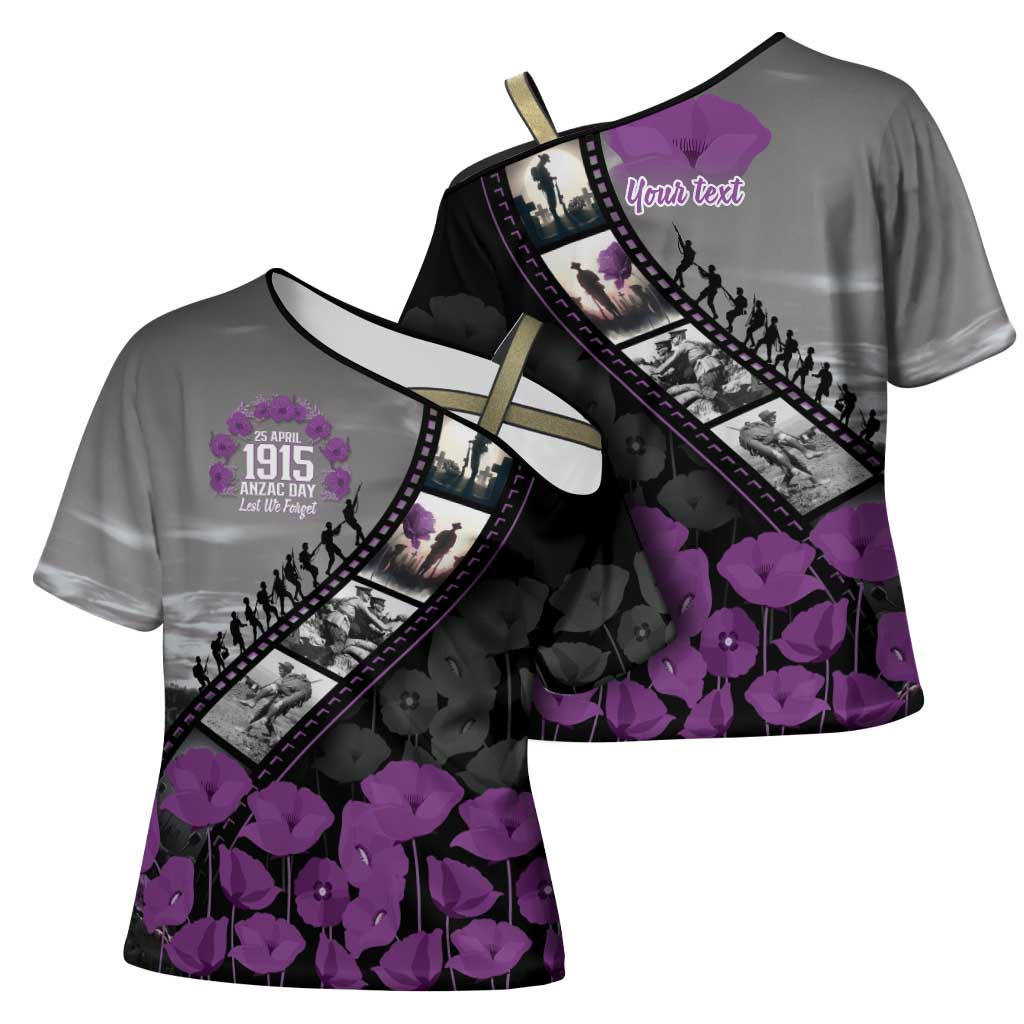 Personalised Remembering ANZAC Lest We Forget Cross Shoulder Shirt Vintage Film Frame Memorial Purple Poppy