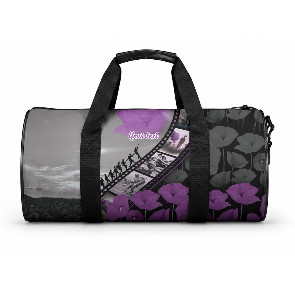 Personalised Remembering ANZAC Lest We Forget Duffle Bag Vintage Film Frame Memorial Purple Poppy LT9 One size Purple - Polynesian Pride