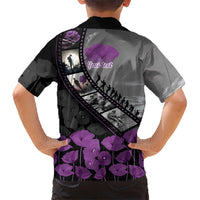 Personalised Remembering ANZAC Lest We Forget Family Matching Mermaid Dress and Hawaiian Shirt Vintage Film Frame Memorial Purple Poppy LT9 - Polynesian Pride