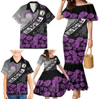 Personalised Remembering ANZAC Lest We Forget Family Matching Mermaid Dress and Hawaiian Shirt Vintage Film Frame Memorial Purple Poppy LT9 - Polynesian Pride