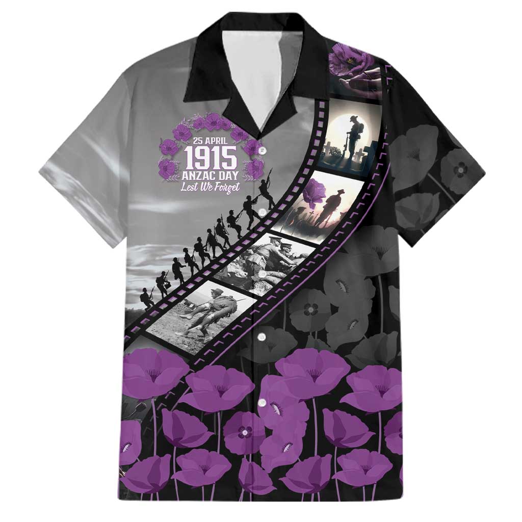Personalised Remembering ANZAC Lest We Forget Family Matching Mermaid Dress and Hawaiian Shirt Vintage Film Frame Memorial Purple Poppy LT9 Dad's Shirt - Short Sleeve Purple - Polynesian Pride