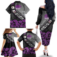 Personalised Remembering ANZAC Lest We Forget Family Matching Off The Shoulder Long Sleeve Dress and Hawaiian Shirt Vintage Film Frame Memorial Purple Poppy LT9 - Polynesian Pride