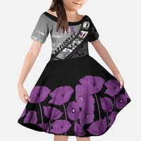 Personalised Remembering ANZAC Lest We Forget Family Matching Off Shoulder Maxi Dress and Hawaiian Shirt Vintage Film Frame Memorial Purple Poppy LT9 Daughter's Dress Purple - Polynesian Pride