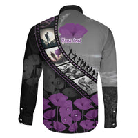 Personalised Remembering ANZAC Lest We Forget Family Matching Off Shoulder Maxi Dress and Hawaiian Shirt Vintage Film Frame Memorial Purple Poppy LT9 - Polynesian Pride