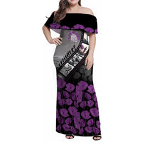 Personalised Remembering ANZAC Lest We Forget Family Matching Off Shoulder Maxi Dress and Hawaiian Shirt Vintage Film Frame Memorial Purple Poppy LT9 Mom's Dress Purple - Polynesian Pride