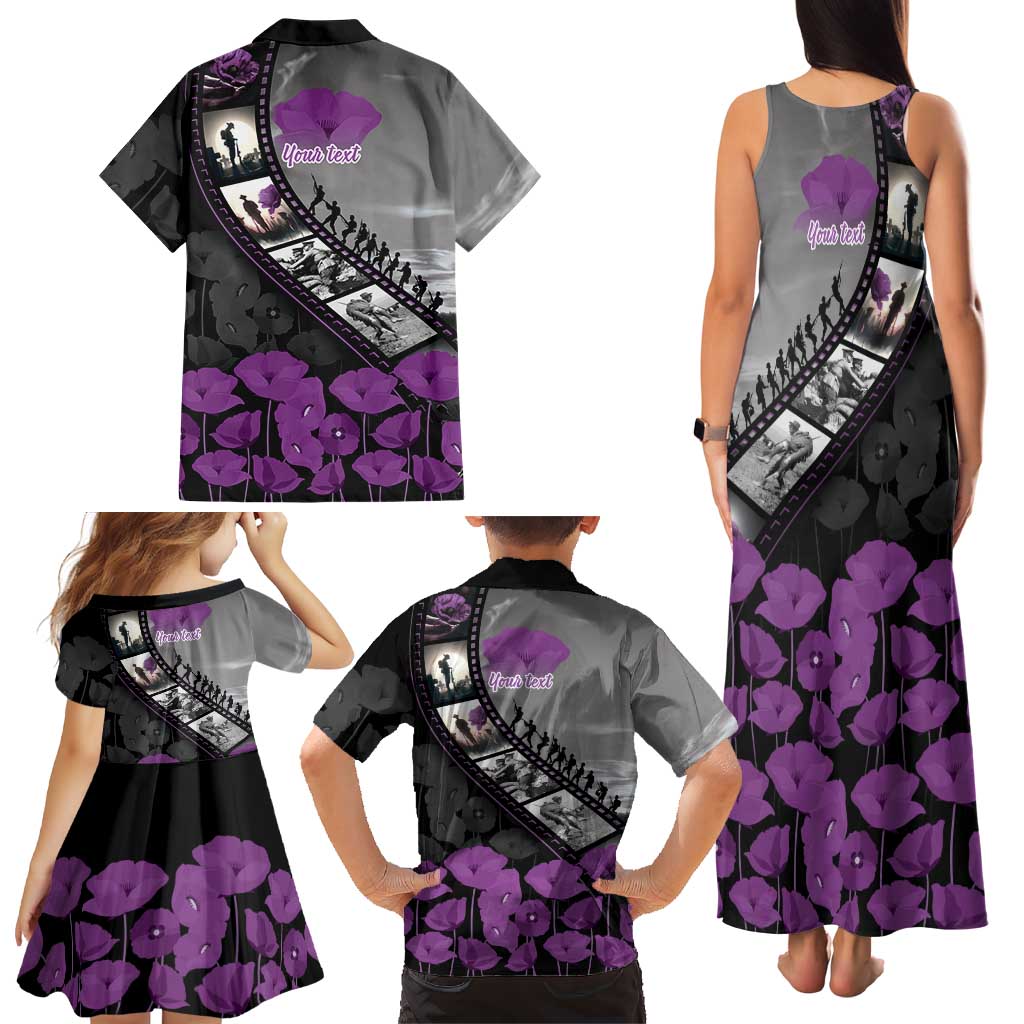 Personalised Remembering ANZAC Lest We Forget Family Matching Tank Maxi Dress and Hawaiian Shirt Vintage Film Frame Memorial Purple Poppy LT9 - Polynesian Pride